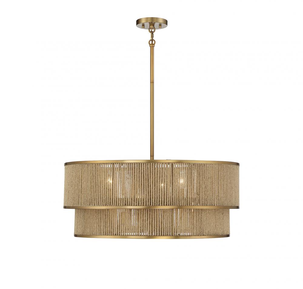 Ashburn 6-Light Pendant in Warm Brass and Rope