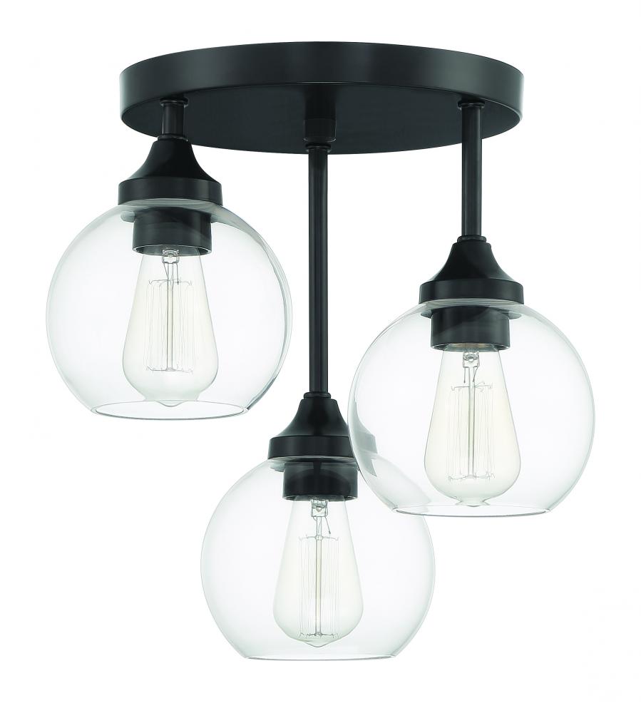 Glenda 3 Light Semi Flush in Flat Black