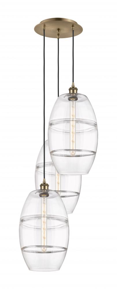 Vaz - 3 Light - 17 inch - Antique Brass - Cord hung - Multi Pendant