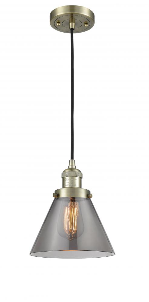 Cone - 1 Light - 8 inch - Antique Brass - Cord hung - Mini Pendant