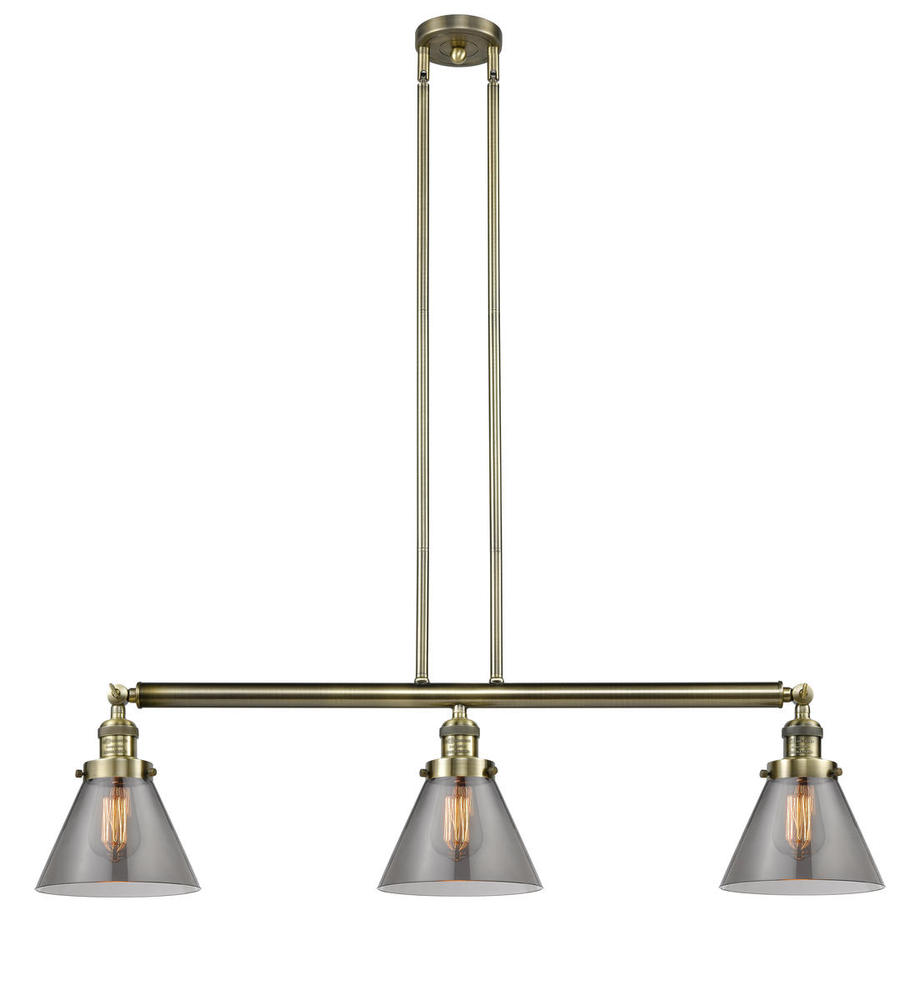 Cone - 3 Light - 40 inch - Antique Brass - Stem Hung - Island Light