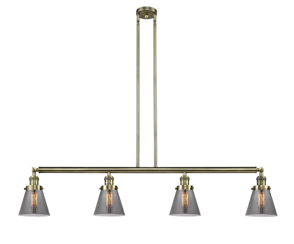 Cone - 4 Light - 51 inch - Antique Brass - Stem Hung - Island Light