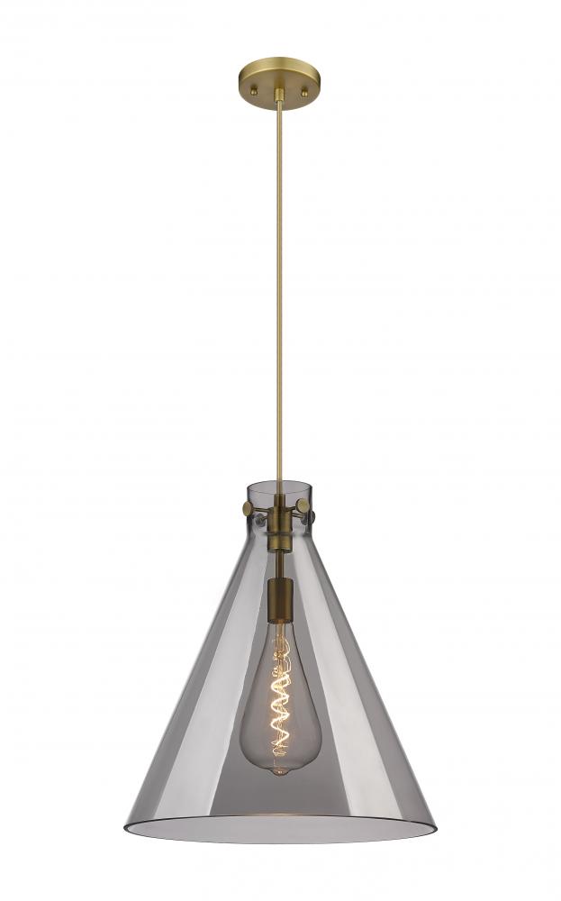 Newton Cone - 1 Light - 18 inch - Brushed Brass - Cord hung - Pendant