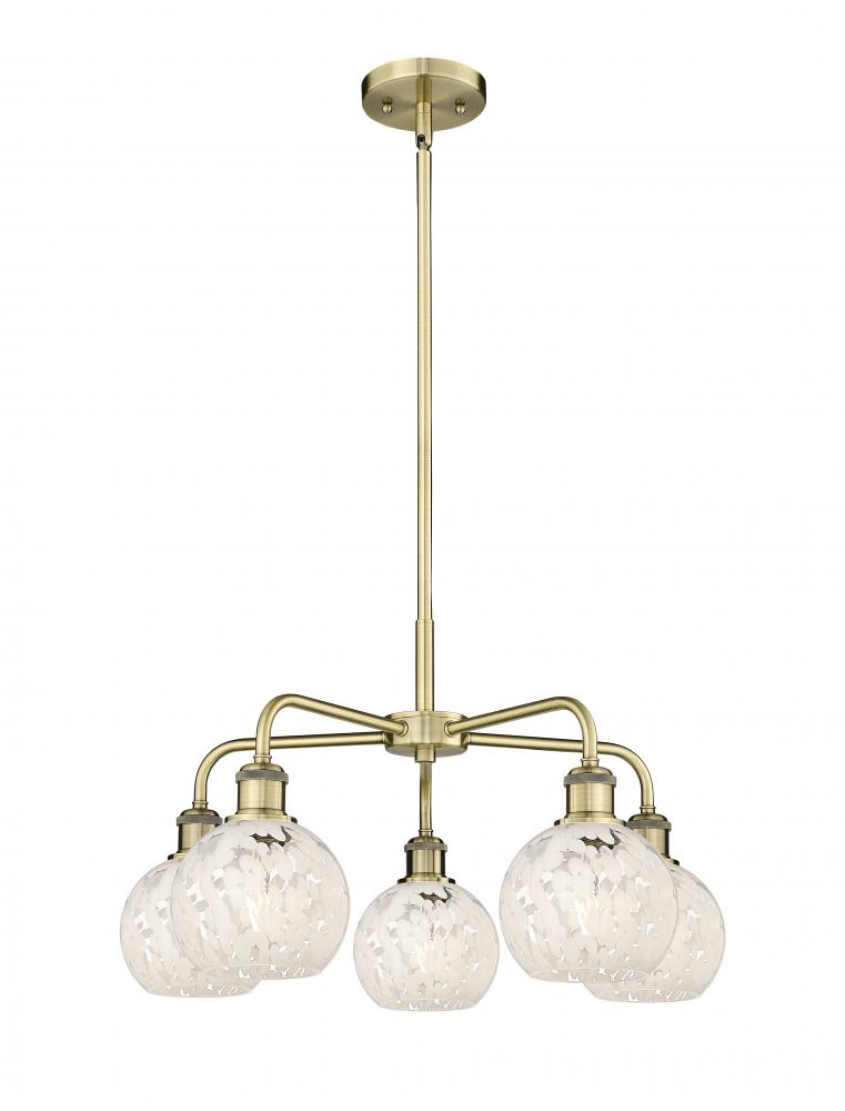 White Mouchette - 5 Light - 24 inch - Antique Brass - Chandelier