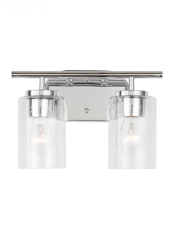 Oslo dimmable 2-light wall bath sconce in a chrome finish with clear seeded glass shade