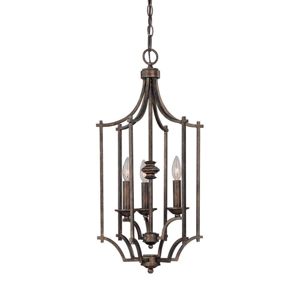 Three Light Rustic Open Frame Foyer Hall Fixture