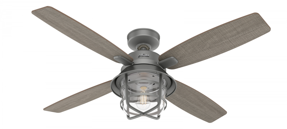 Hunter 52 inch Port Royale Matte Silver Damp Rated Ceiling Fan with LED LT Kit and Handheld Remote