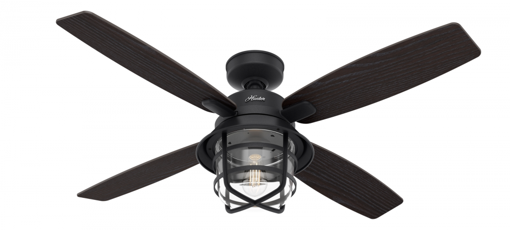 Hunter 52 inch Port Royale Natural Black Iron Damp Rated Ceiling Fan with LED Light Kit