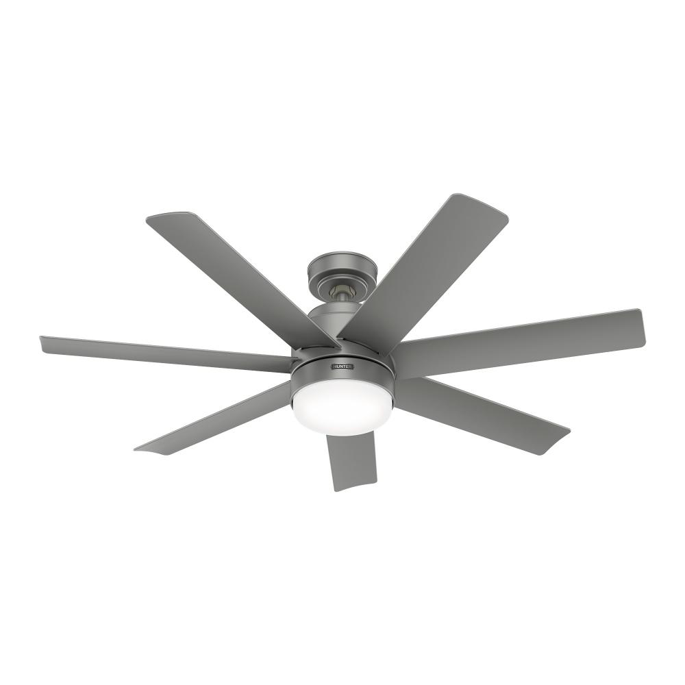 Hunter 52 in Brazos ENERGY STAR® Matte Silver Damp Rated Ceiling Fan w/ LED LT Kit & Handheld Remote