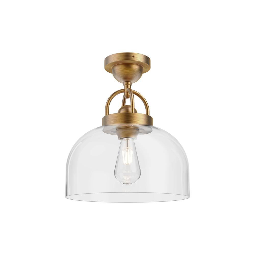 Lancaster 12-in Aged Gold 1 Light Semi Flush Mount