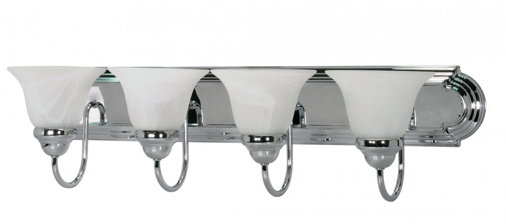 Ballerina - 4 Light 30" Vanity with Alabaster Glass - Polished Chrome Finish