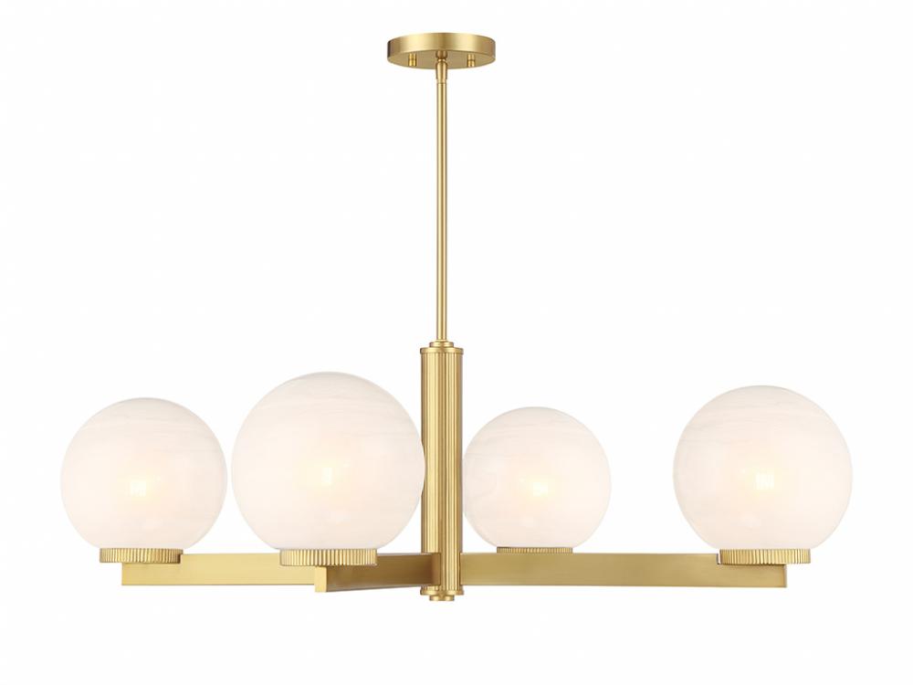 4-Light Chandelier in Natural Brass