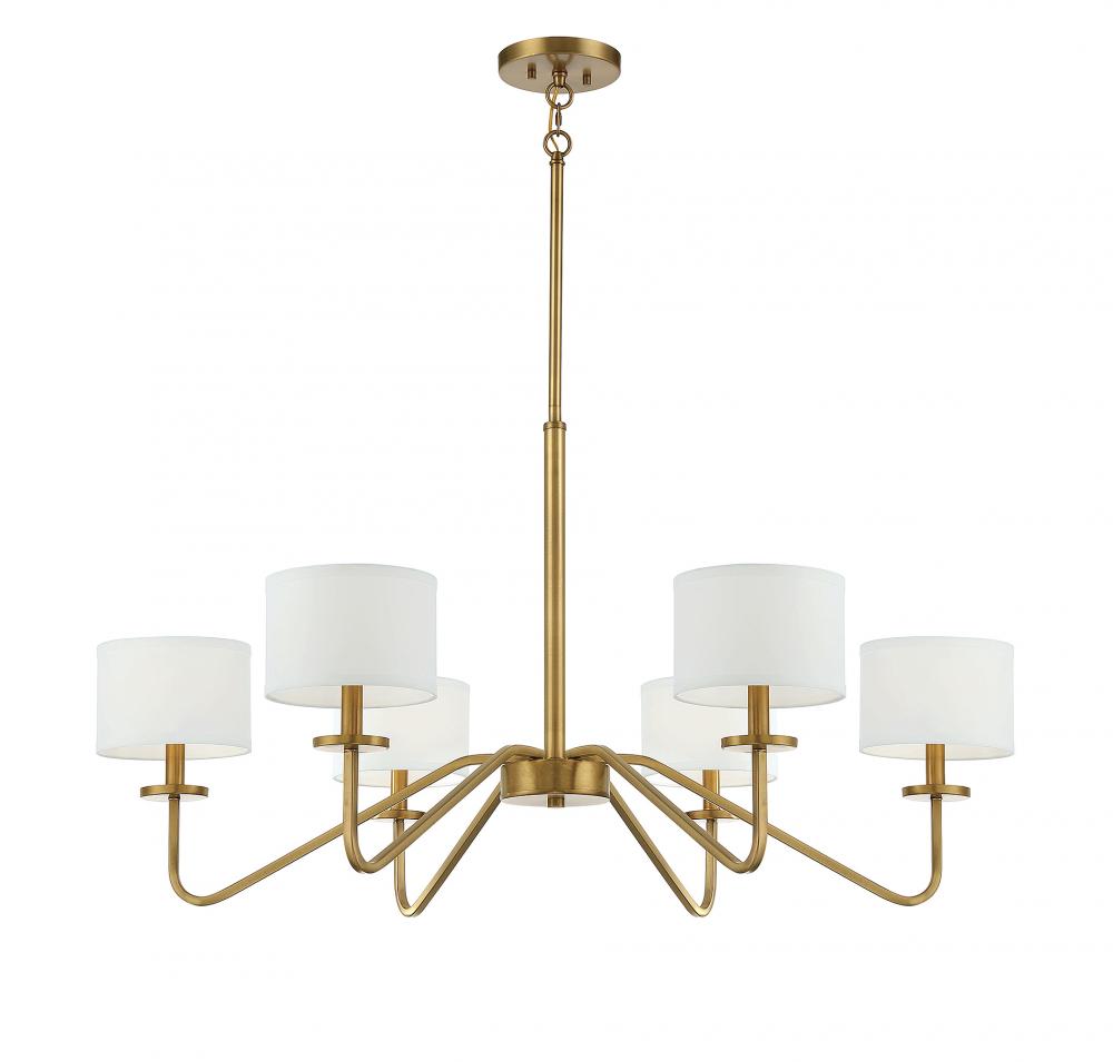 6-Light Chandelier in Natural Brass