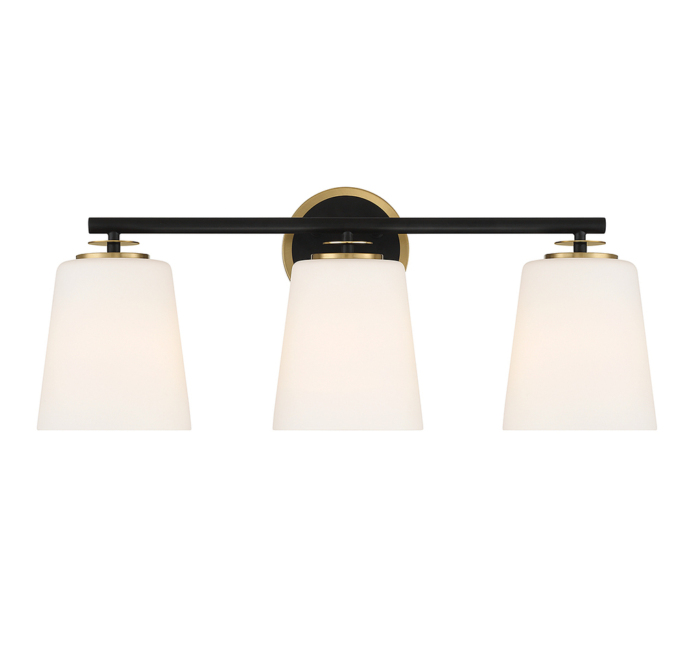 3-Light Bathroom Vanity Light in Matte Black and Natural Brass